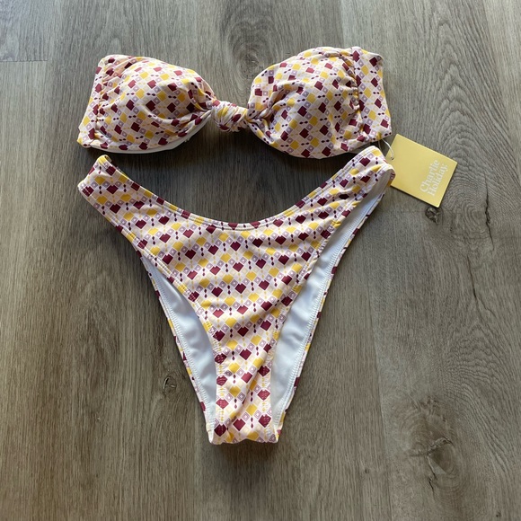charlie holiday mylo geo print retro bandeau bikini set size small new - Picture 3 of 10